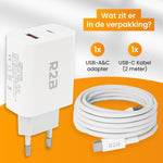 R2B® USB-C naar USB-C Kabel + USB A & USB-C Adapter - 2 Meter kabel - Extra stevige USB-C kabels - USB-C oplader