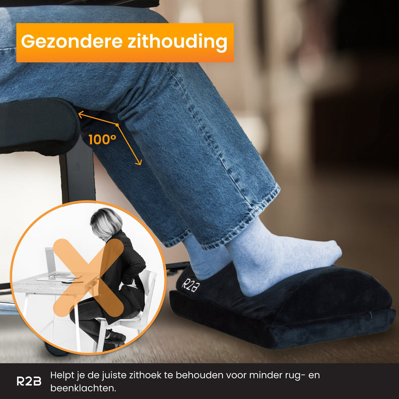R2B® Voetensteun Bureau Ergonomisch - Voetenbankje Anti slip - 2 hoogtes Verstelbaar - Voeten Steun - Zwart