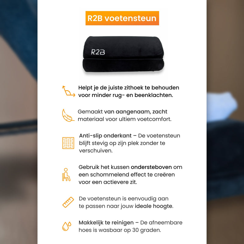 R2B® Voetensteun Bureau Ergonomisch - Voetenbankje Anti slip - 2 hoogtes Verstelbaar - Voeten Steun - Zwart