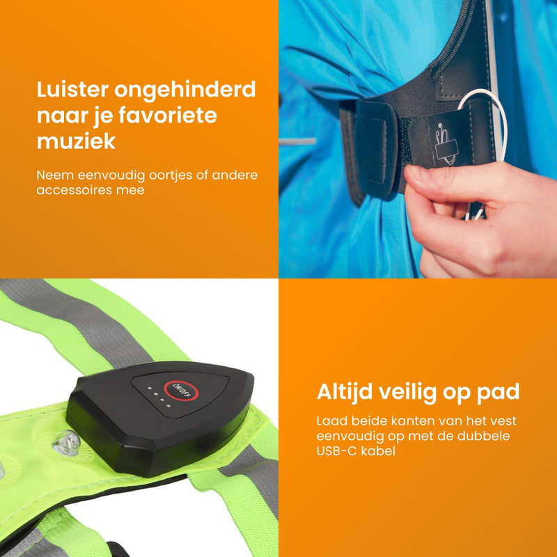 R2B® Waterdichte Hardloop Telefoonhouder t/m 6.5 inch + Hardloopvest met Verlichting Oplaadbaar - Sportarmband
