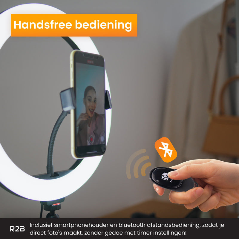 R2B Ringlamp met statief verstelbaar tot 186 cm en 30 lichtstanden- Tiktok lamp - Model Groningen - Ringlamp
