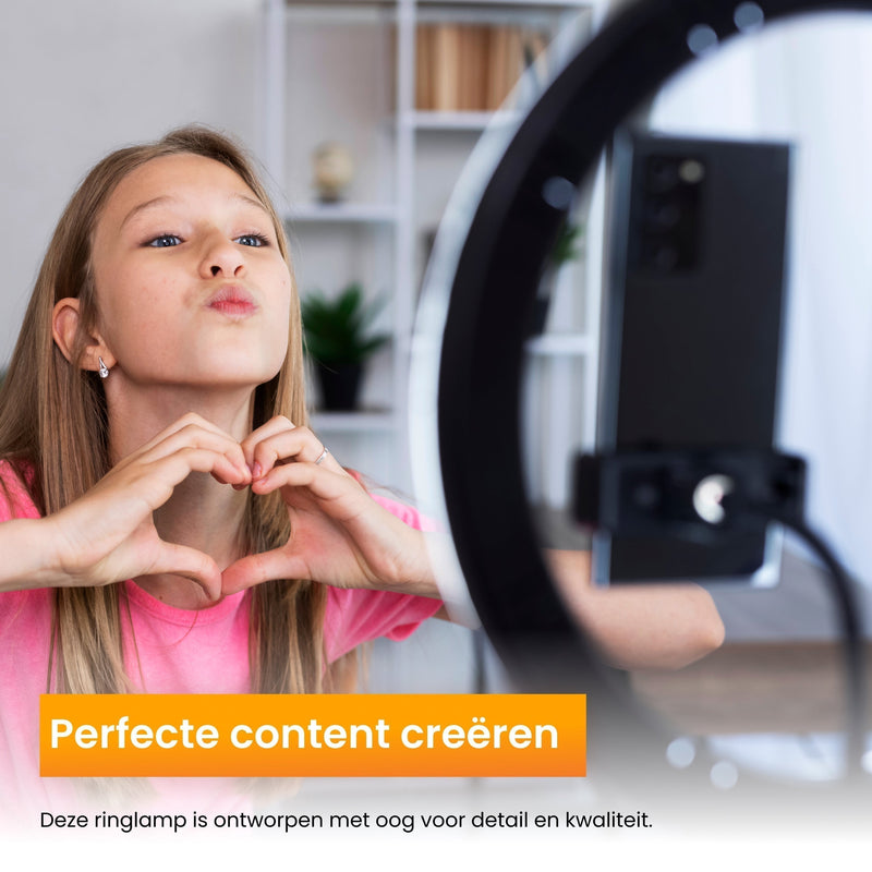 R2B Ringlamp met statief verstelbaar tot 186 cm en 30 lichtstanden- Tiktok lamp - Model Groningen - Ringlamp