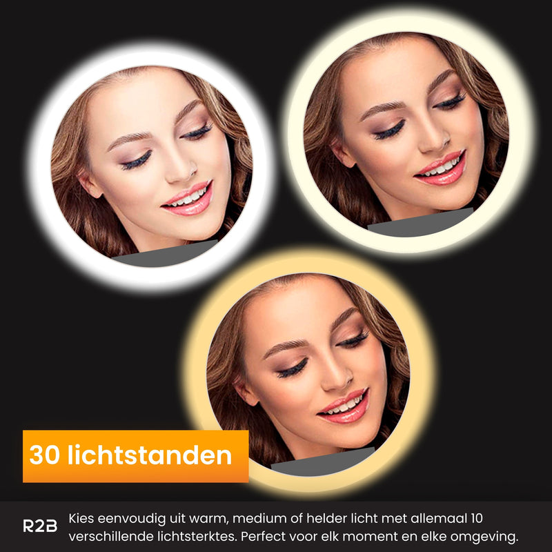 R2B Ringlamp met statief verstelbaar tot 186 cm en 30 lichtstanden- Tiktok lamp - Model Groningen - Ringlamp