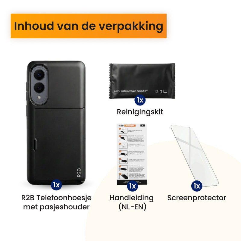 R2B Samsung S25 Edge Hoesje met pasjeshouder - 3 Pasjes - Stevig & Beschermend - Zwart