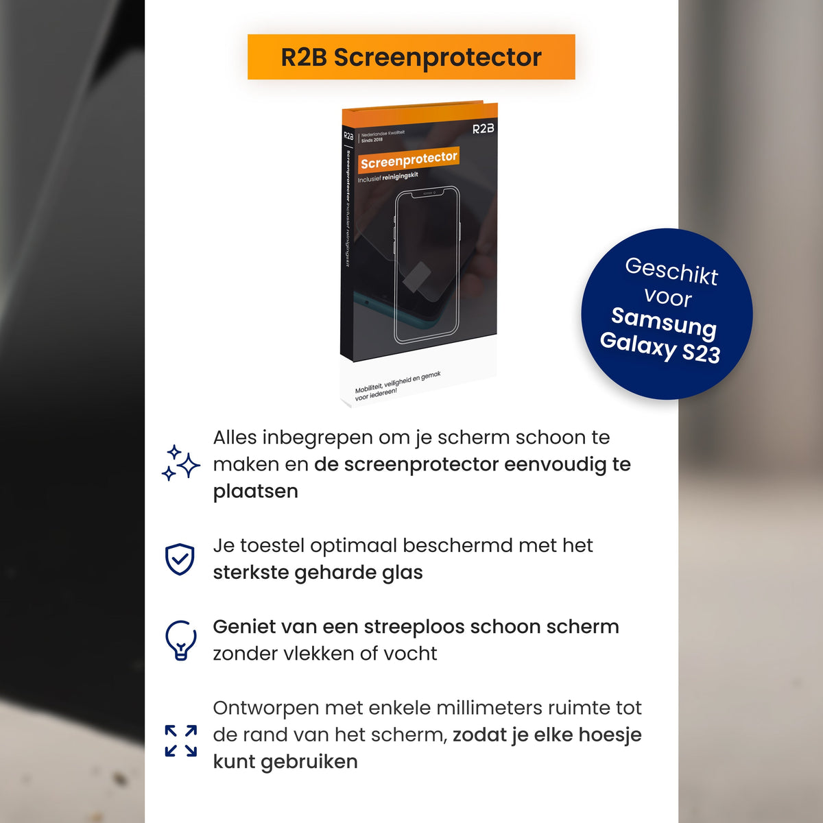 R2B Screenprotector Samsung S23 - Tempered Glass