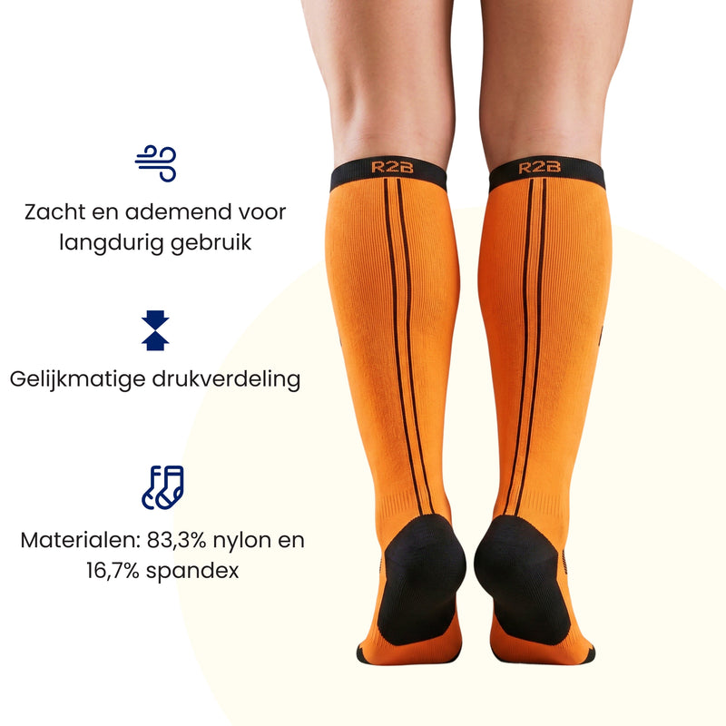 R2B Sport Compressiekousen Oranje Dames/Heren - Compressiesokken hardlopen
