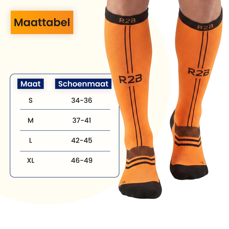 R2B Sport Compressiekousen Oranje Dames/Heren - Compressiesokken hardlopen