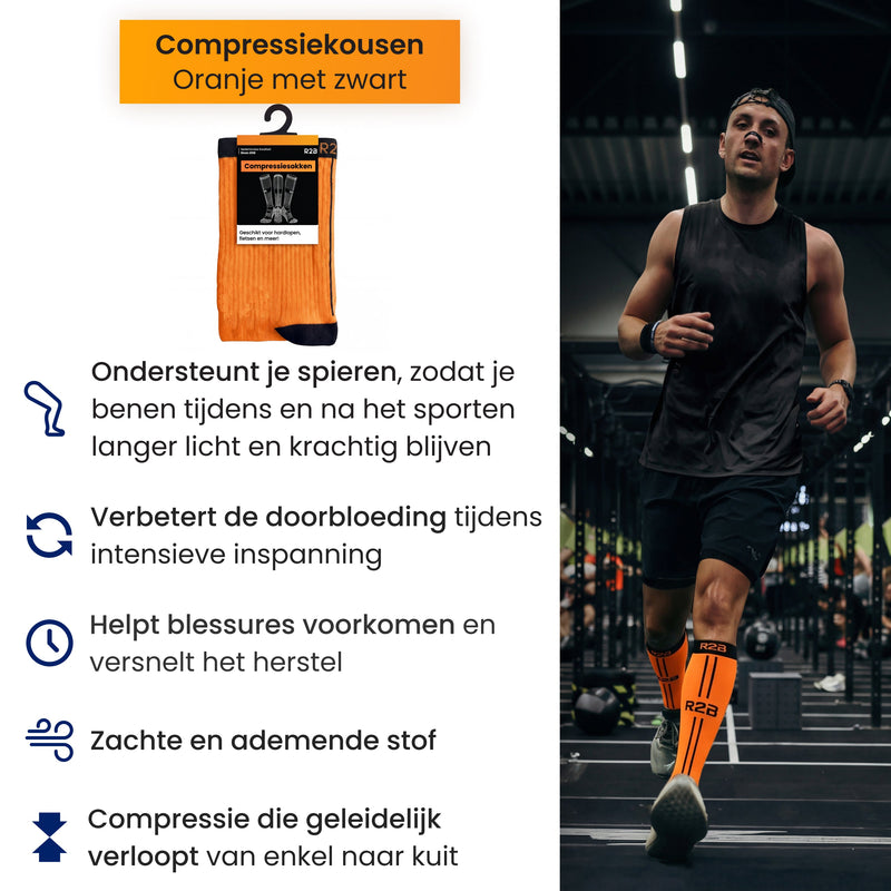 R2B Sport Compressiekousen Oranje Dames/Heren - Compressiesokken hardlopen