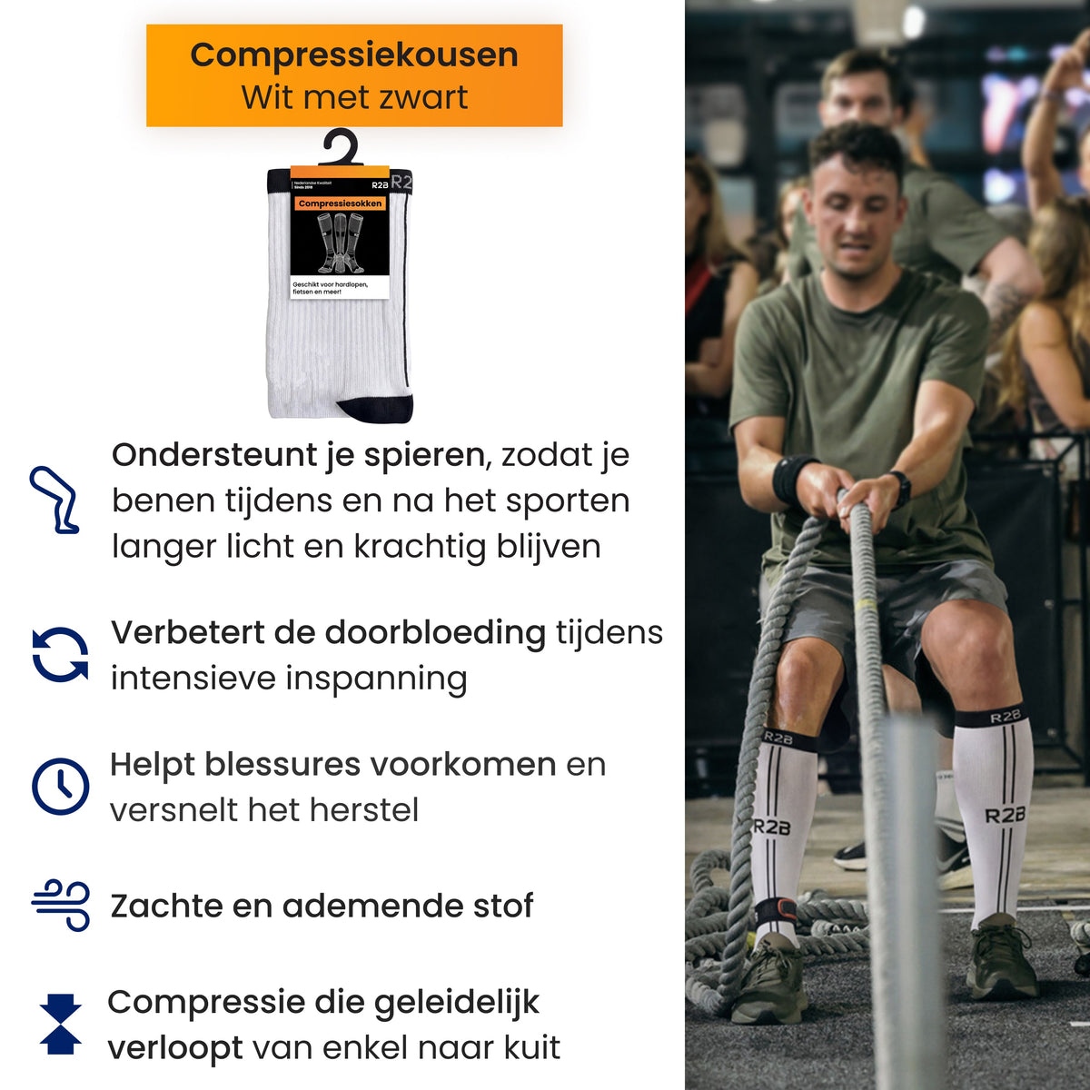 R2B Sport Compressiekousen Wit Dames/Heren - Compressiesokken hardlopen