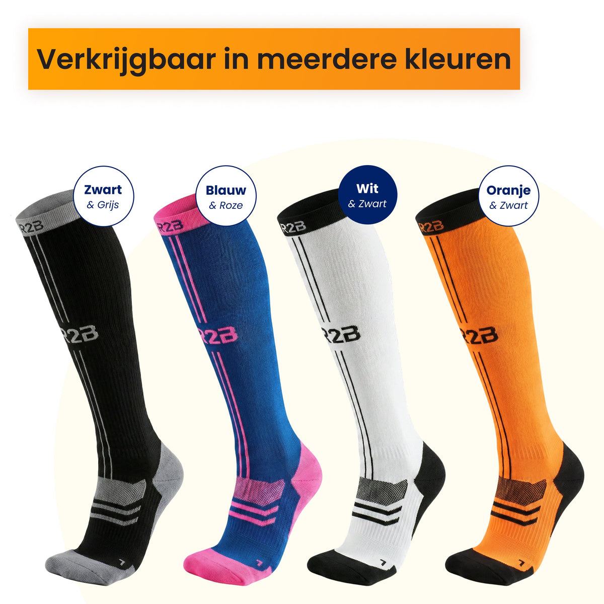 R2B Sport Compressiekousen Wit Dames/Heren - Compressiesokken hardlopen