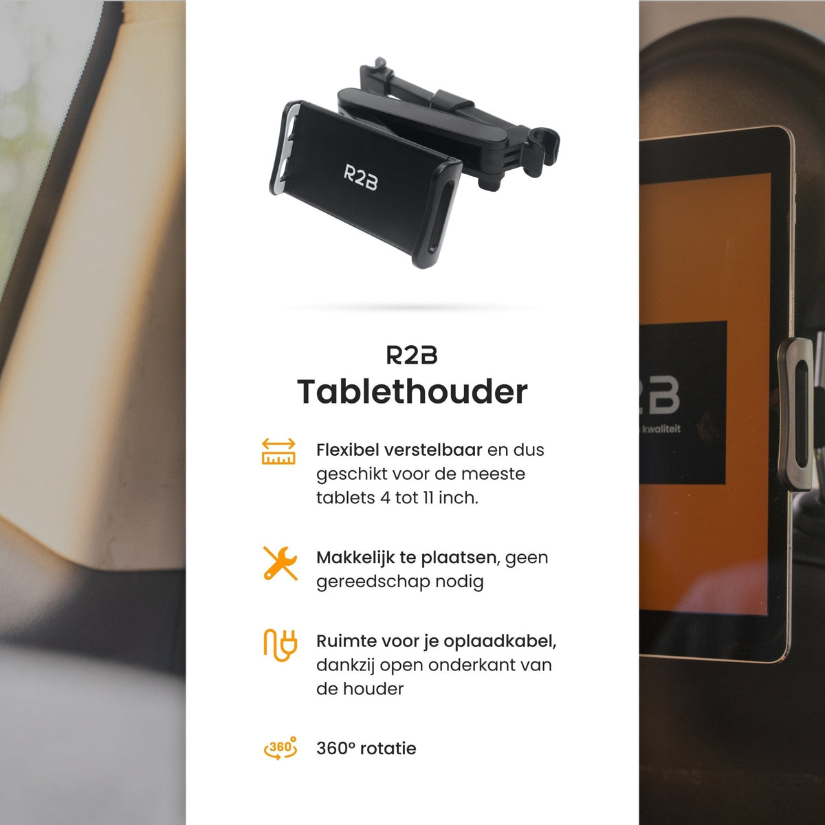 R2B Tablethouder Auto Hoofdsteun Met Verstelbare Arm - Tablethouders