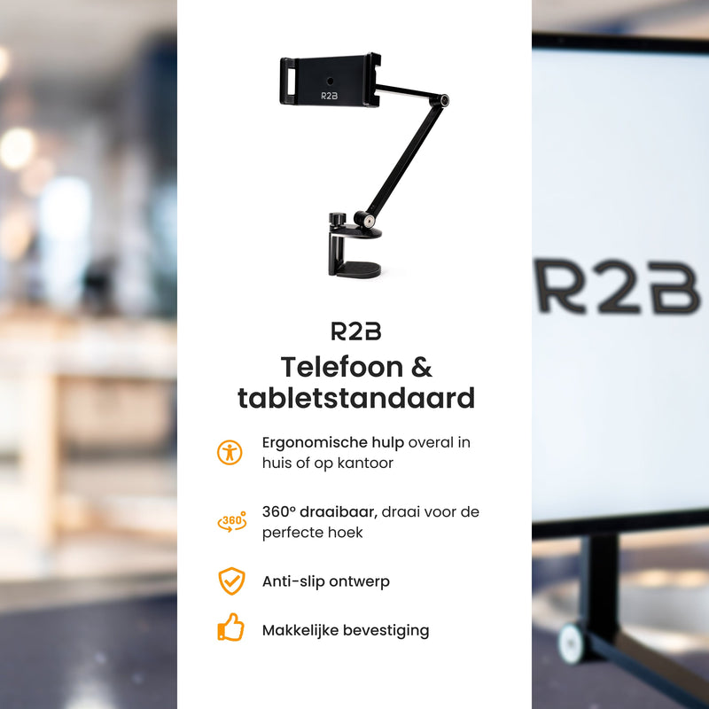 R2B Tablet houder met verstelbare arm voor bureau, keuken etc. - Model Arnhem - Tablethouders - R2B Store