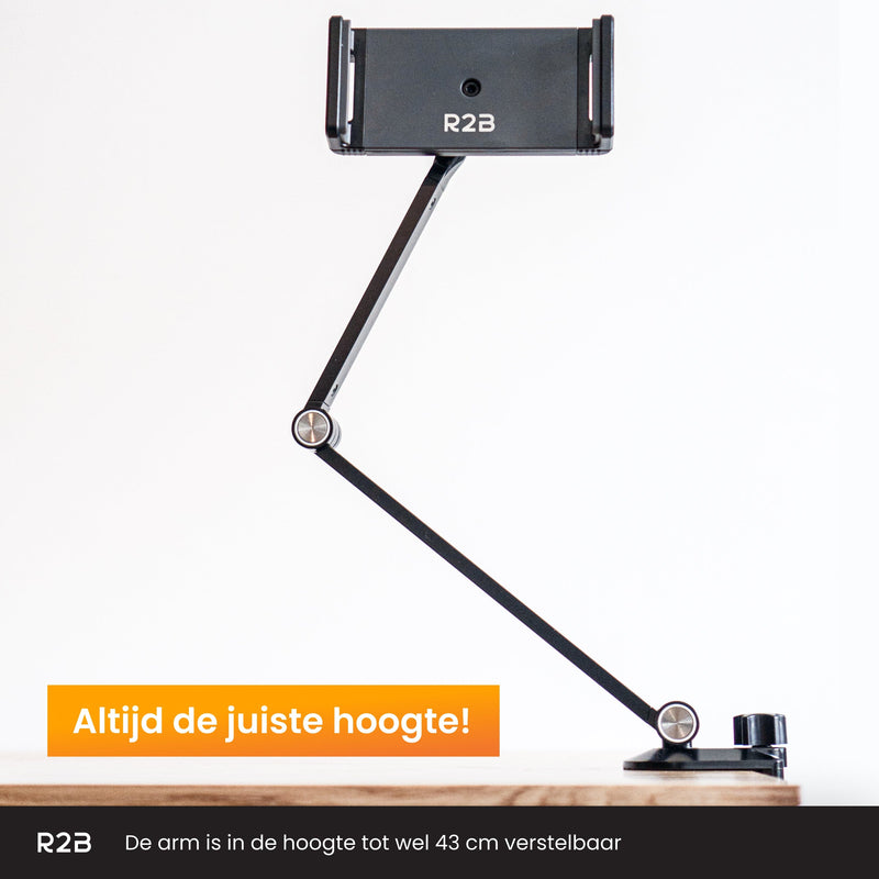R2B Tablet houder met verstelbare arm voor bureau, keuken etc. - Model Arnhem - Tablethouders - R2B Store