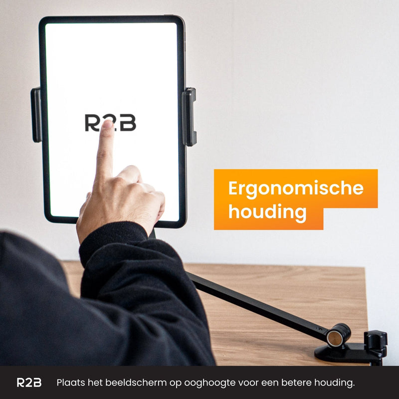R2B Tablet houder met verstelbare arm voor bureau, keuken etc. - Model Arnhem - R2B Store