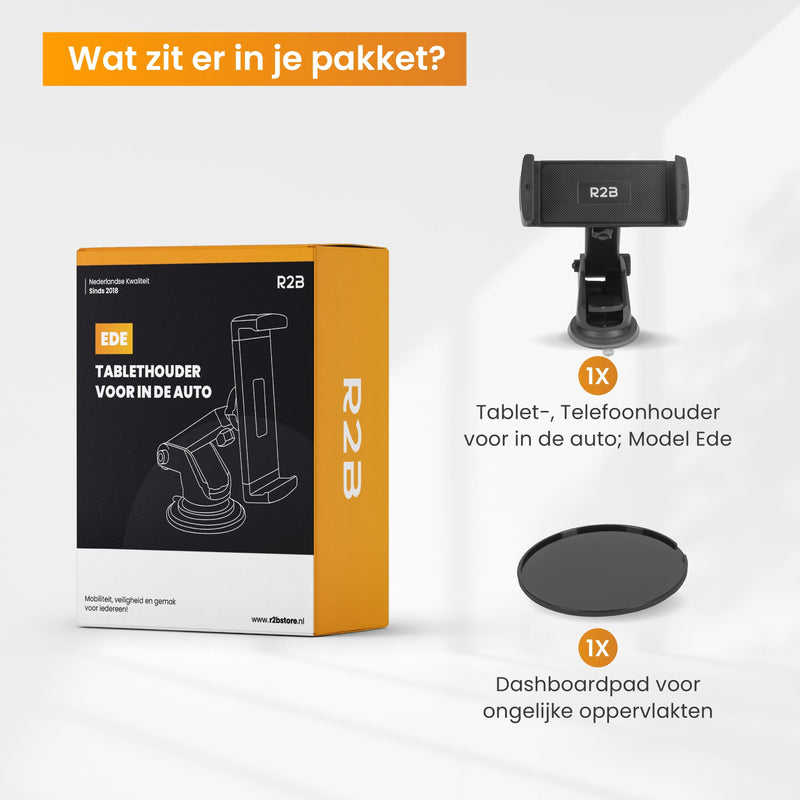 R2B Tablet/ Telefoonhouder Auto Zuignap - Voor Raam en Dashboard - Model Ede - Tablethouders