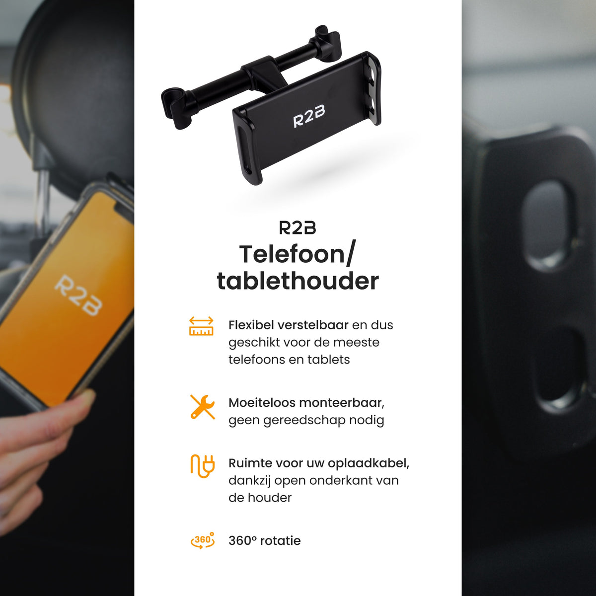 R2B Tablethouder Auto Hoofdsteun - Verstelbaar - Tablethouders