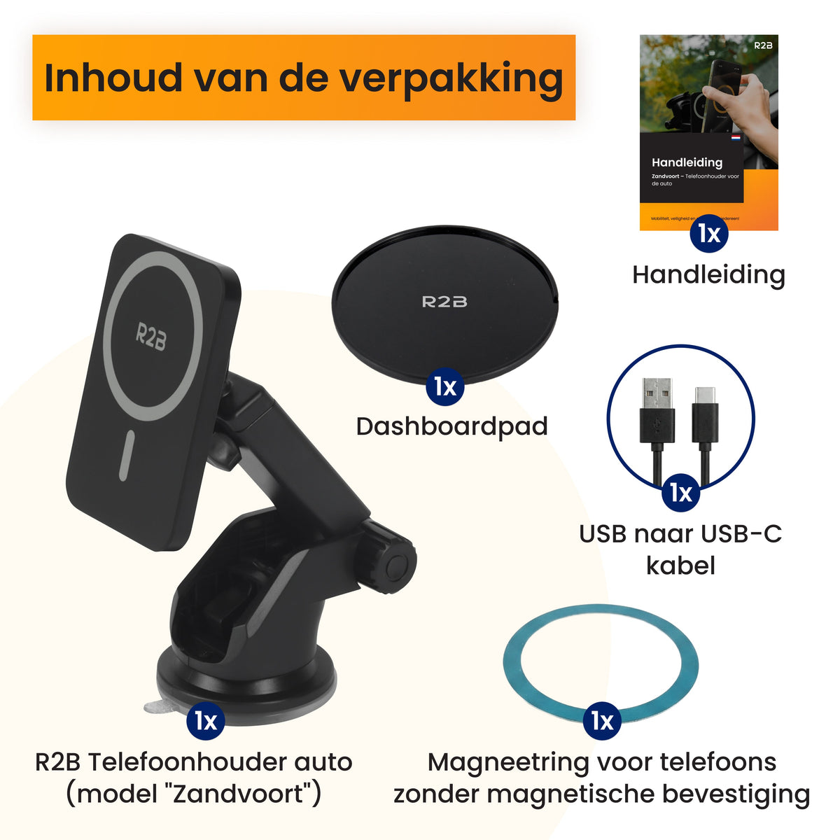 R2B Telefoonhouder Auto - Dashboardpad - MagSafe Oplader - Raam Dashboard Ventilatierooster