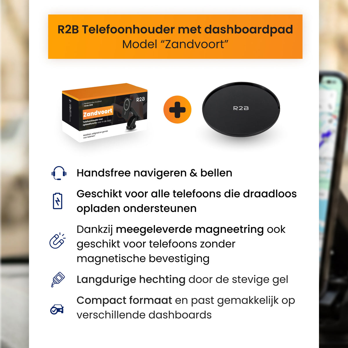 R2B Telefoonhouder Auto - Dashboardpad - MagSafe Oplader - Raam Dashboard Ventilatierooster