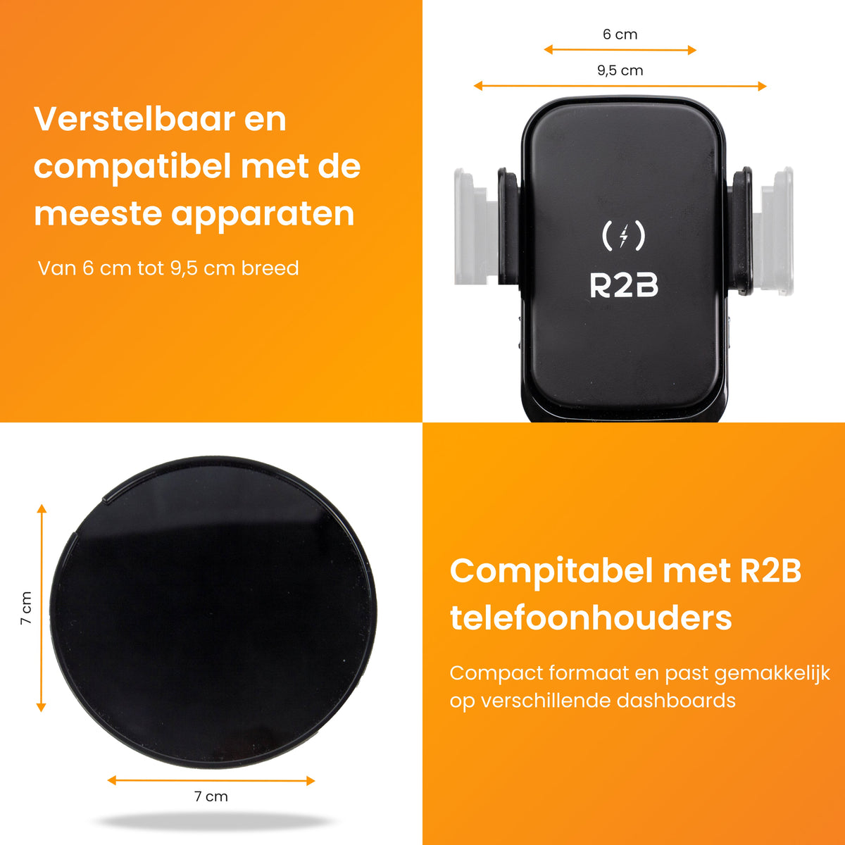 R2B Telefoonhouder Auto - Dashboardpad - Qi Draadloze Oplader - Raam Dashboard Ventilatierooster