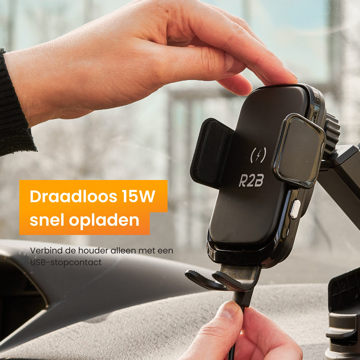R2B Telefoonhouder Auto - Dashboardpad - Qi Draadloze Oplader - Raam Dashboard Ventilatierooster