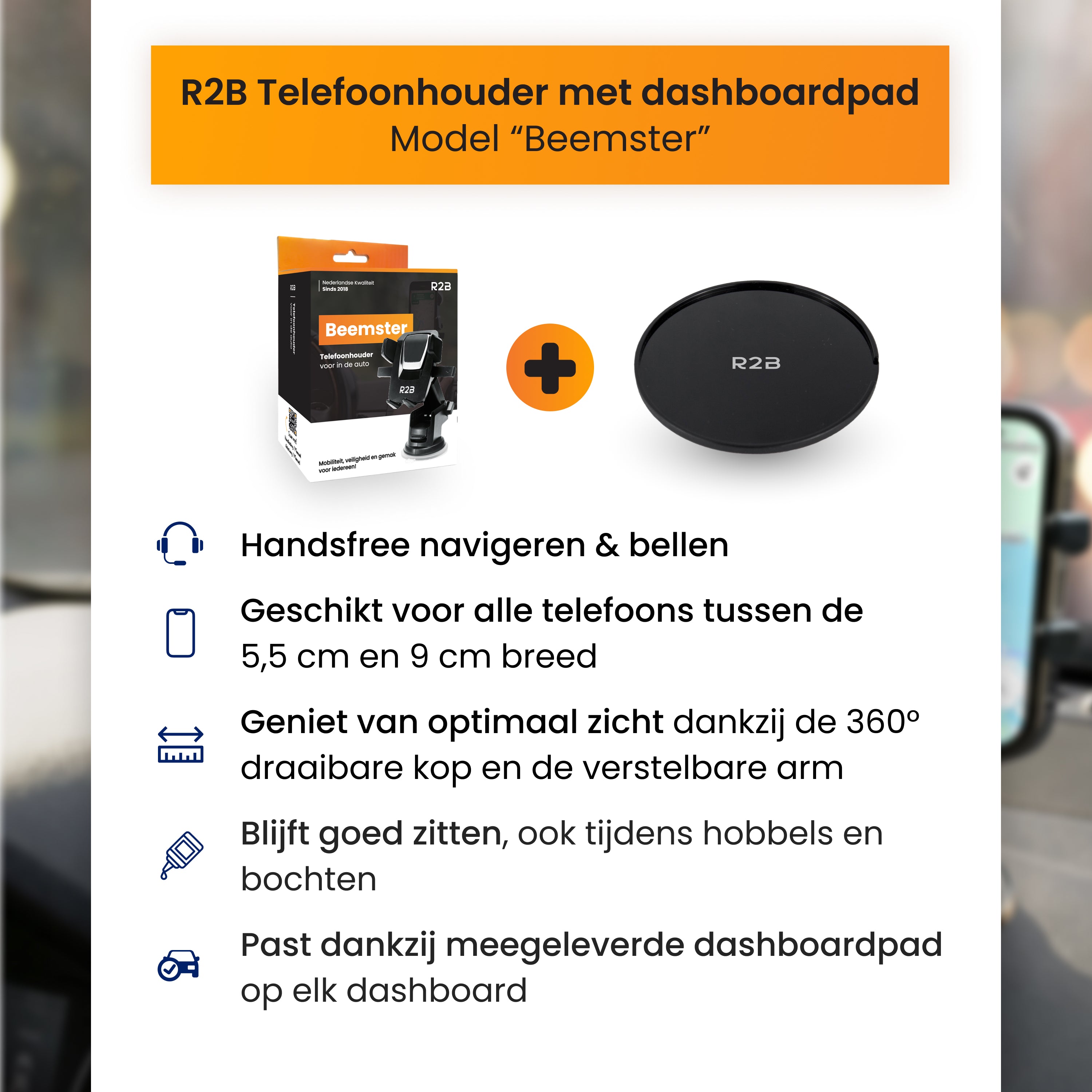 R2B Telefoonhouder Auto - Dashboardpad - Raam en Dashboard - Telefoonhouder auto