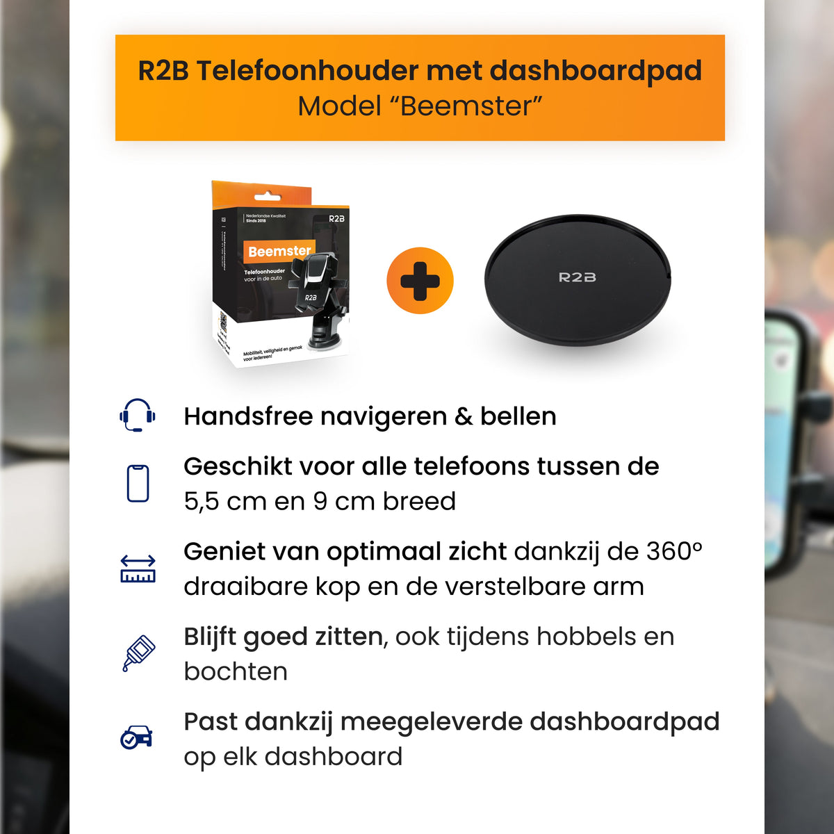 R2B Telefoonhouder Auto - Dashboardpad - Raam en Dashboard - Telefoonhouder auto
