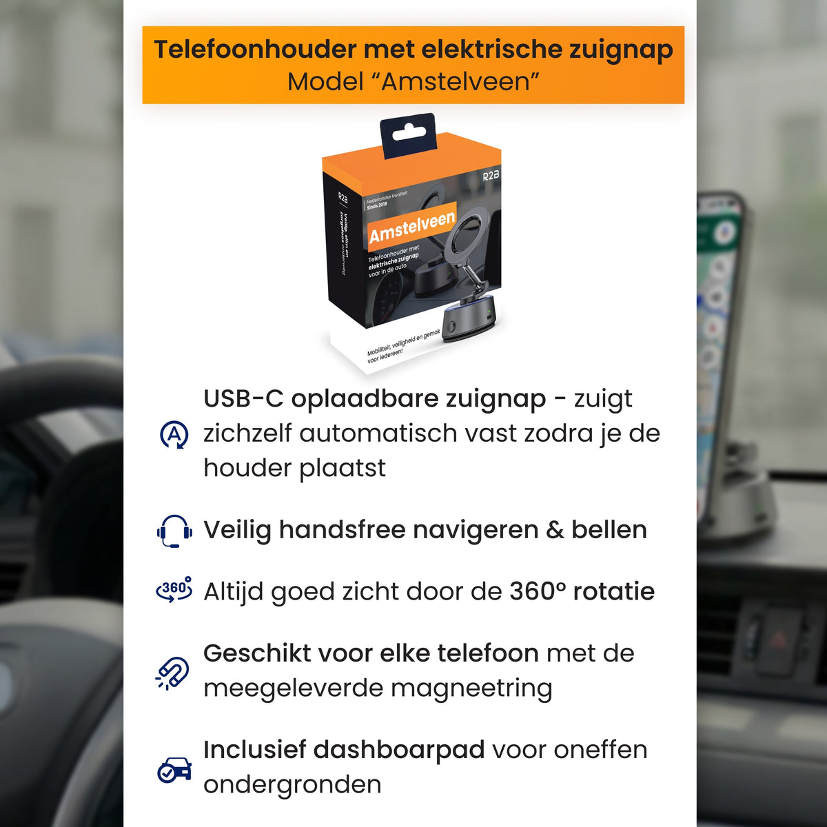 R2B Telefoonhouder Auto - Elektrische Vacuüm Zuignap - Telefoonhouder auto
