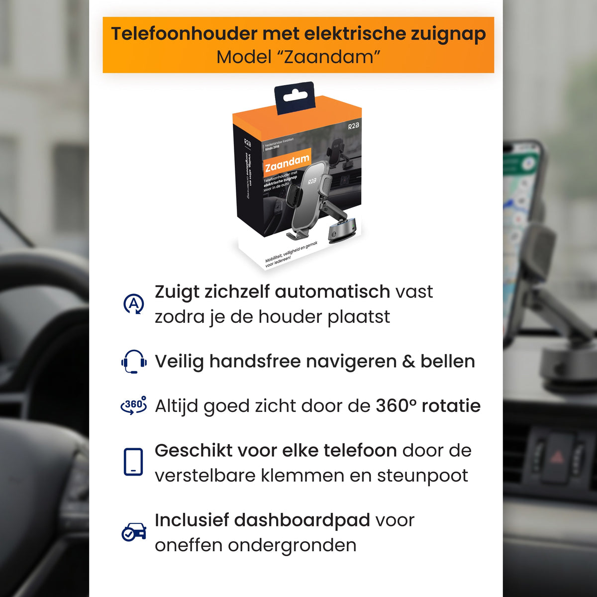 R2B Telefoonhouder Auto - Elektrische Vacuüm Zuignap