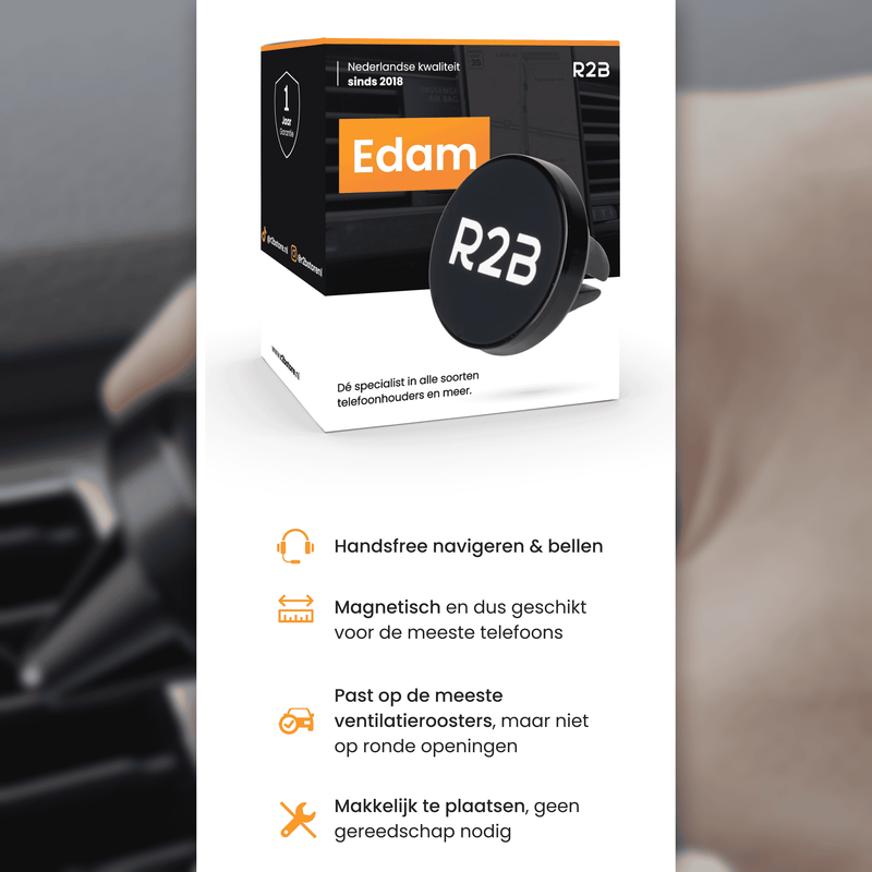 R2B Telefoonhouder auto magneet geschikt voor ventilatierooster - Model Edam - Telefoonhouder auto