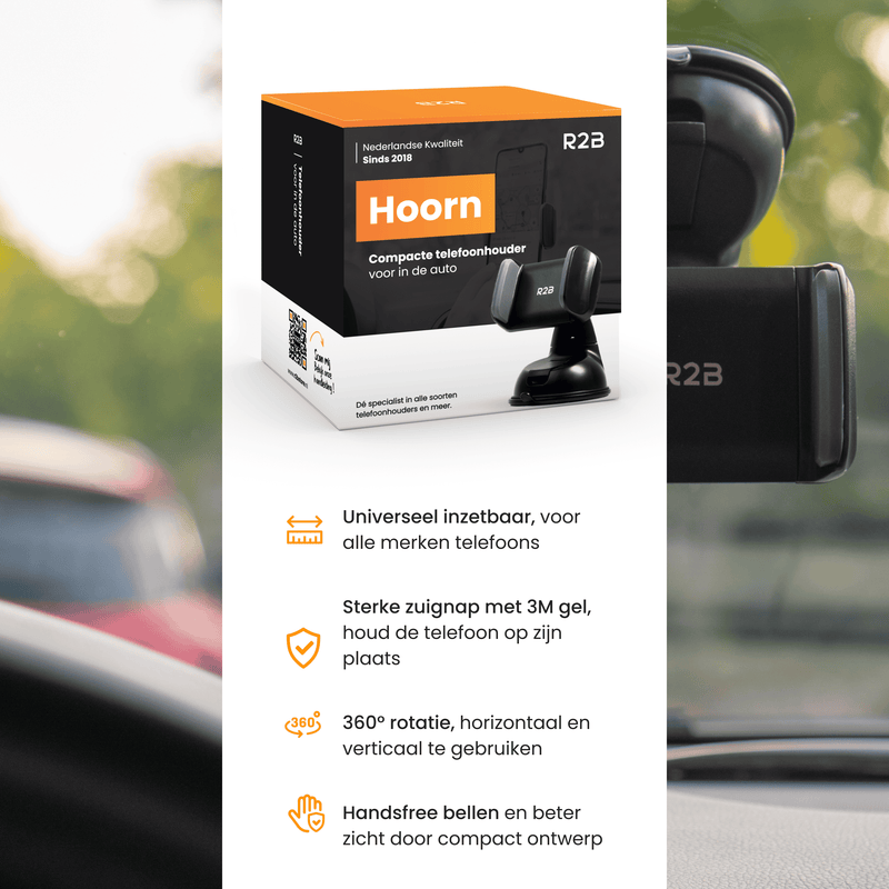 R2B Telefoonhouder auto met zuignap - Voor raam/dashboard - Model Hoorn - Telefoonhouder auto