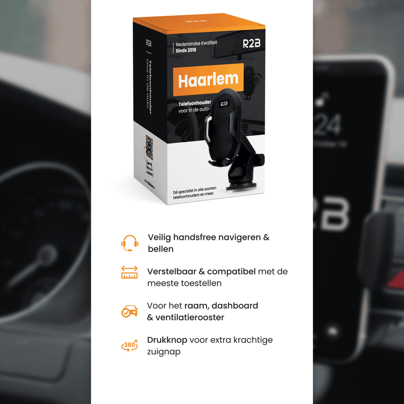 R2B Telefoonhouder auto voor raam/dashboard/ventilatierooster - Model Haarlem - Telefoonhouder auto