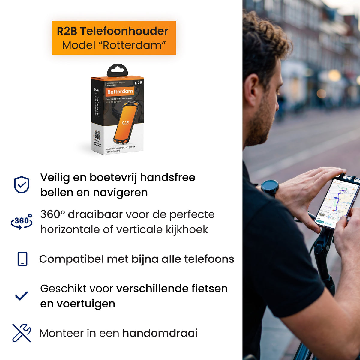 R2B Telefoonhouder Fiets Elastisch - 360° Rotatie - Telefoonhouder fiets