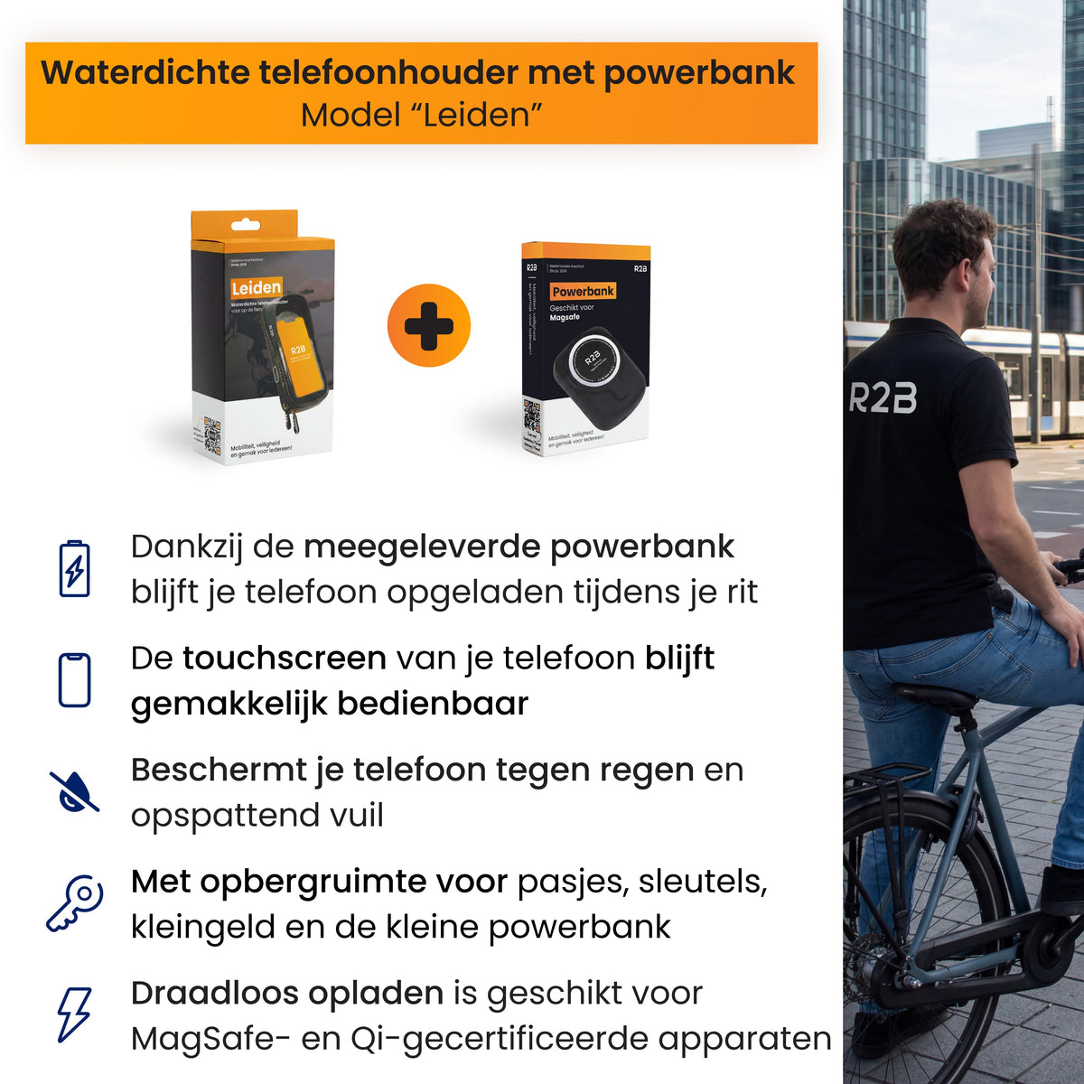 R2B Telefoonhouder Fiets Motor Scooter + Magsafe Powerbank - Telefoonhouder fiets