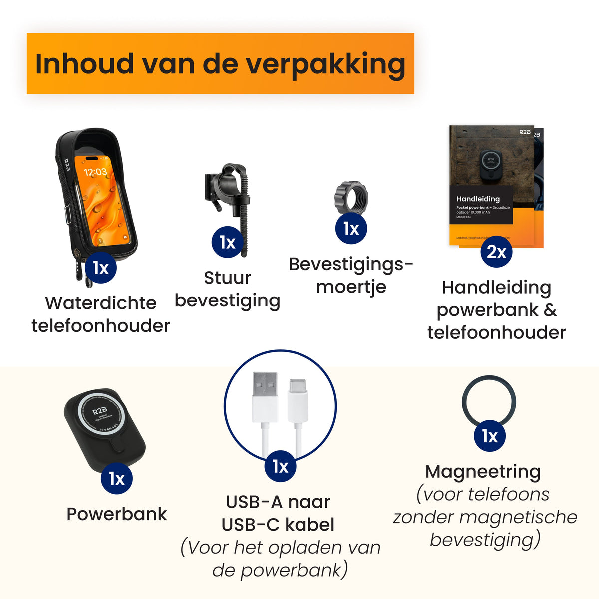 R2B Telefoonhouder Fiets Motor Scooter + Magsafe Powerbank - Telefoonhouder fiets