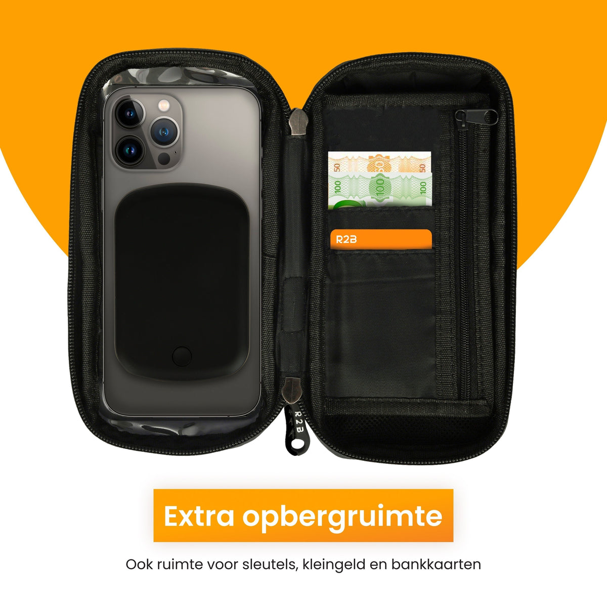 R2B Telefoonhouder Fiets Motor Scooter + Magsafe Powerbank - Zwart - Telefoonhouder fiets