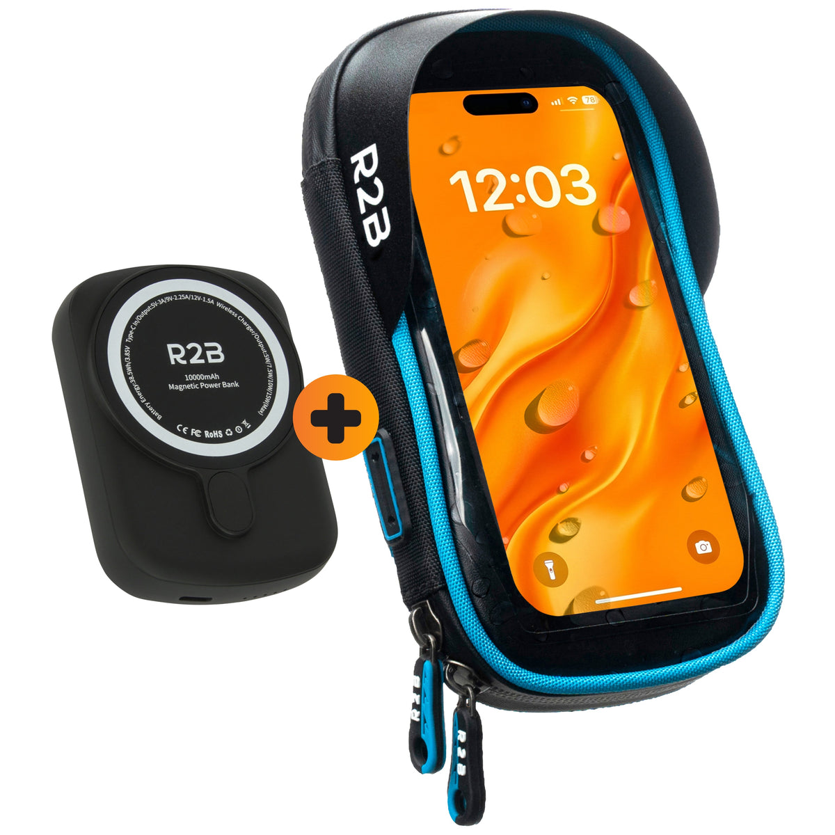 R2B Telefoonhouder Fiets Motor Scooter + Magsafe Powerbank - Zwart/Blauw - Telefoonhouder fiets