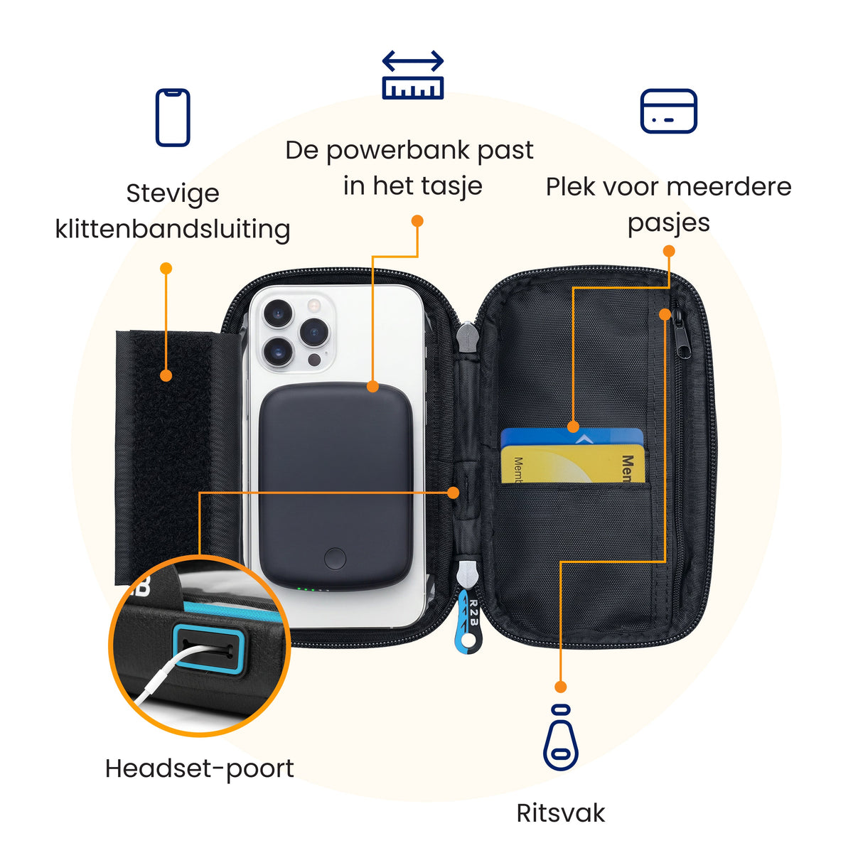 R2B Telefoonhouder Fiets Motor Scooter + Magsafe Powerbank - Zwart/Blauw - Telefoonhouder fiets