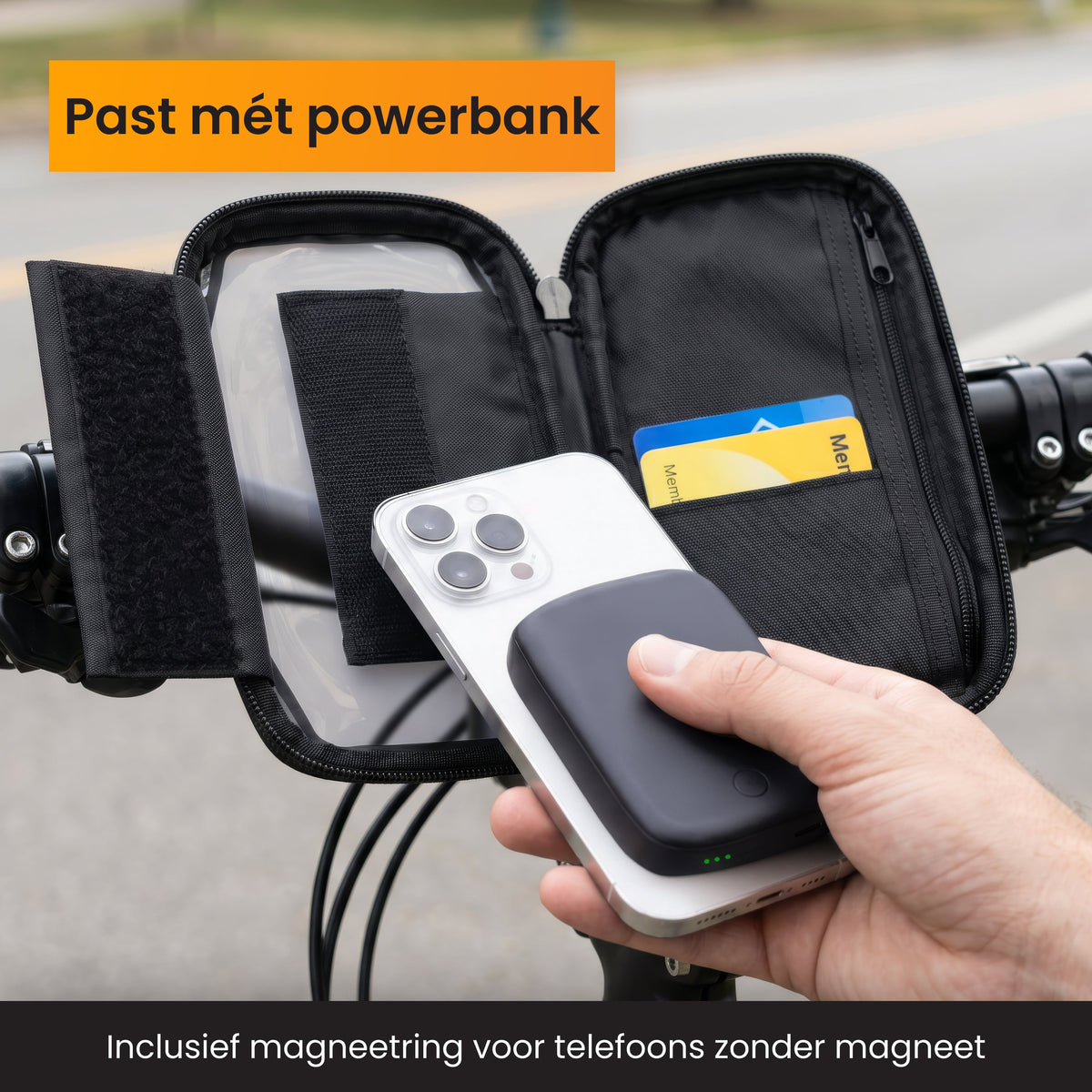 R2B Telefoonhouder Fiets Motor Scooter + Magsafe Powerbank - Zwart/Blauw - Telefoonhouder fiets