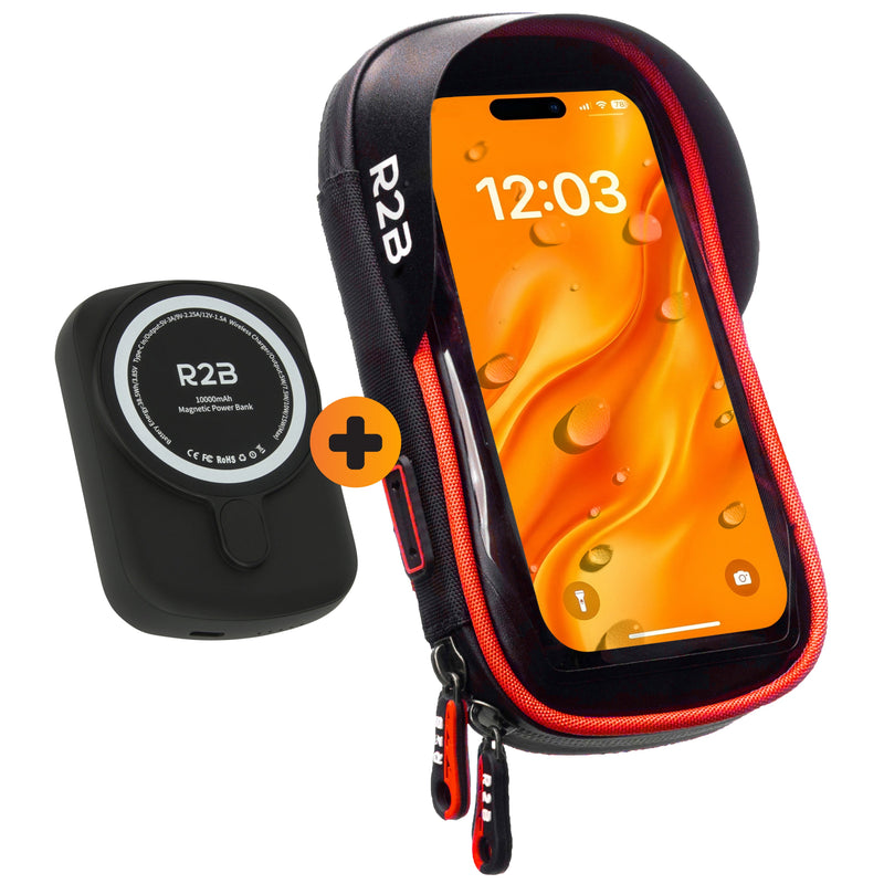 R2B Telefoonhouder Fiets Motor Scooter + Magsafe Powerbank - Zwart/Rood - Telefoonhouder fiets