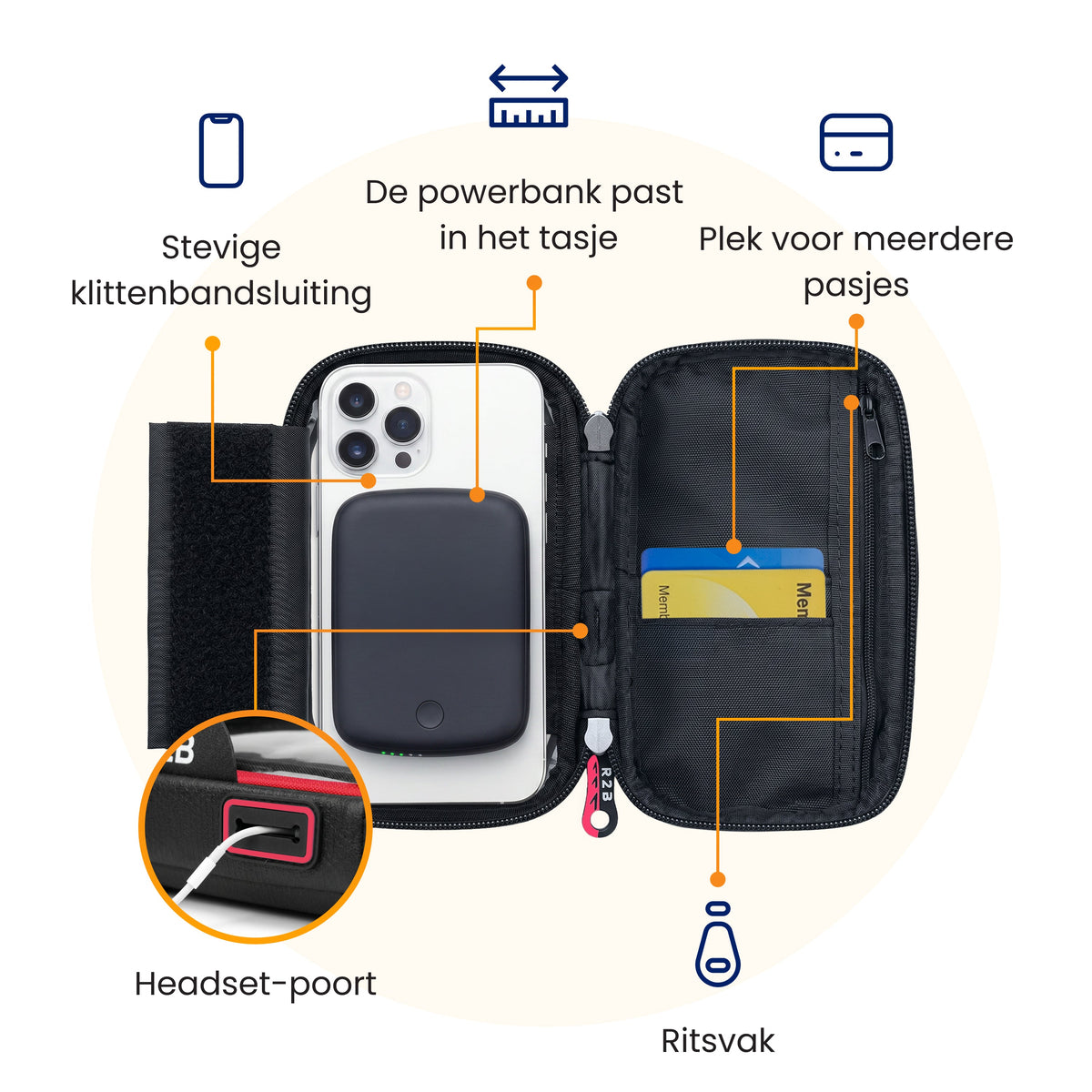 R2B Telefoonhouder Fiets Motor Scooter + Magsafe Powerbank - Zwart/Rood - Telefoonhouder fiets