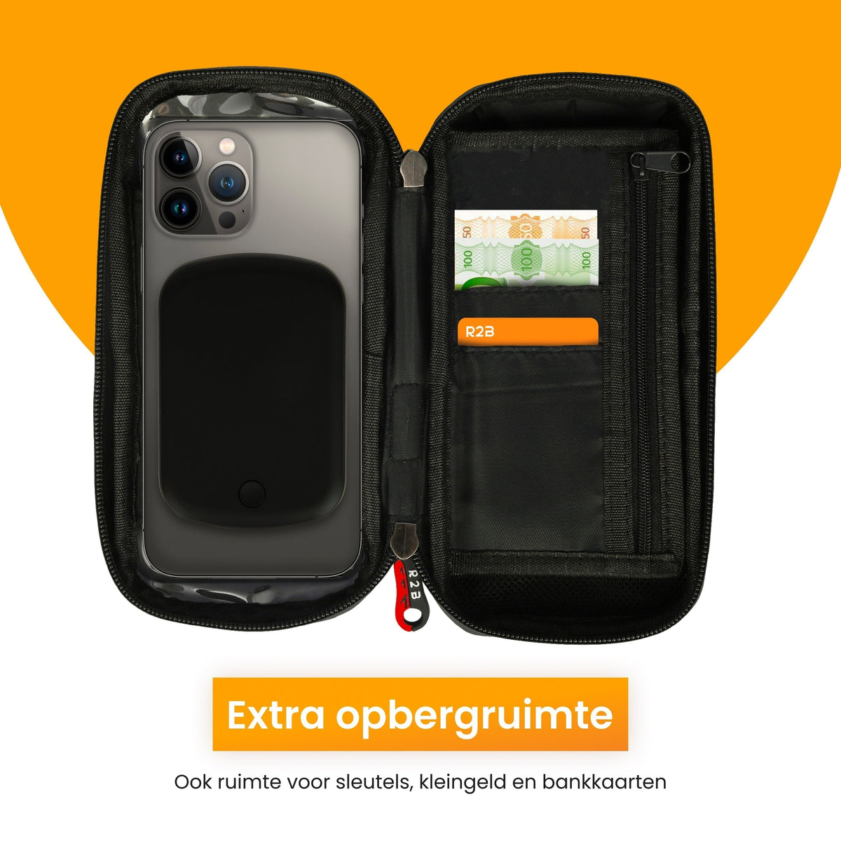 R2B Telefoonhouder Fiets Motor Scooter + Magsafe Powerbank - Zwart/Rood - Telefoonhouder fiets