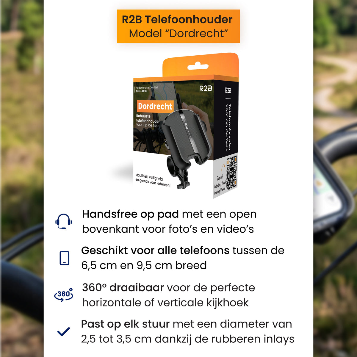 R2B Telefoonhouder Fiets Motor Scooter met Stevige Draaiklem