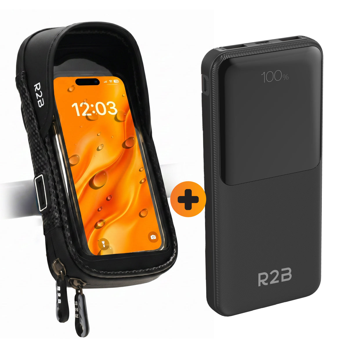 R2B Telefoonhouder Fiets Motor Scooter + Powerbank 10.000 mAh - Waterdicht & Robuust - Telefoonhouder fiets