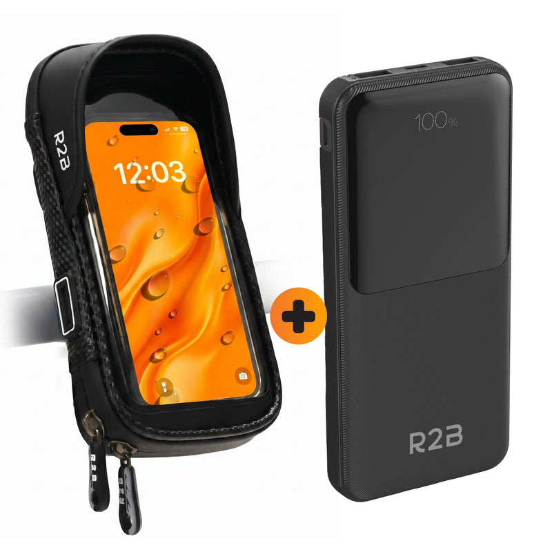 R2B Telefoonhouder Fiets Motor Scooter + Powerbank 10.000 mAh - Waterdicht & Robuust - Telefoonhouder fiets