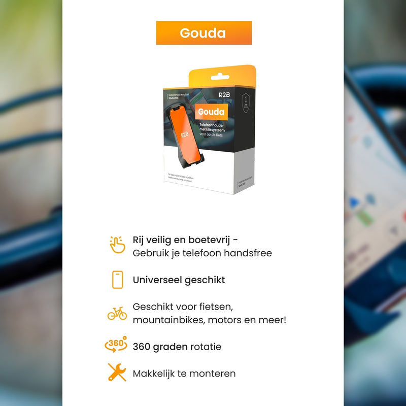R2B Telefoonhouder fiets scooter en motor met kliksysteem - Model Gouda - Telefoonhouder fiets