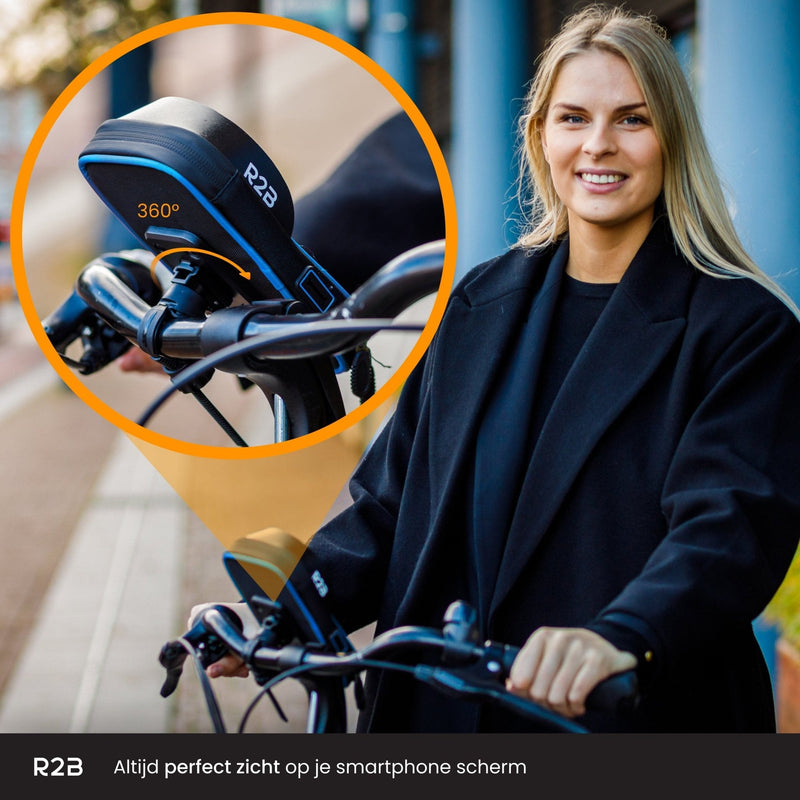 R2B Telefoonhouder fiets, scooter en motor waterdicht - Model Den Haag - Zwart/Blauw - R2B Store