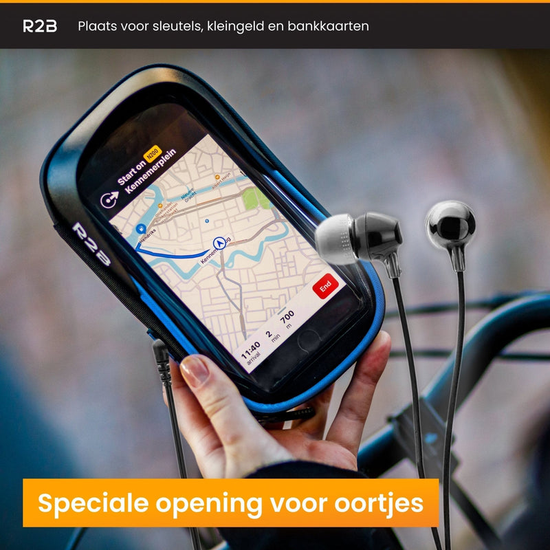 R2B Telefoonhouder fiets, scooter en motor waterdicht - Model Den Haag - Zwart/Blauw - R2B Store