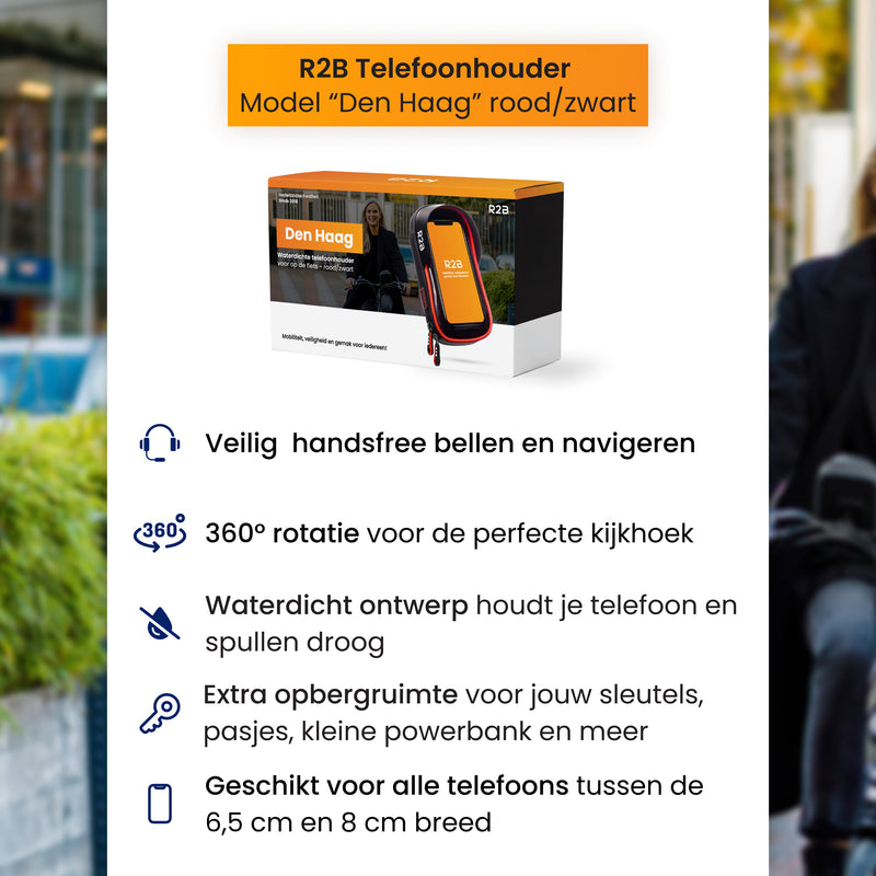 R2B Telefoonhouder Fiets Scooter Motor - Waterdicht & Compact - Opbergvak - Zwart/Rood - Telefoonhouder fiets