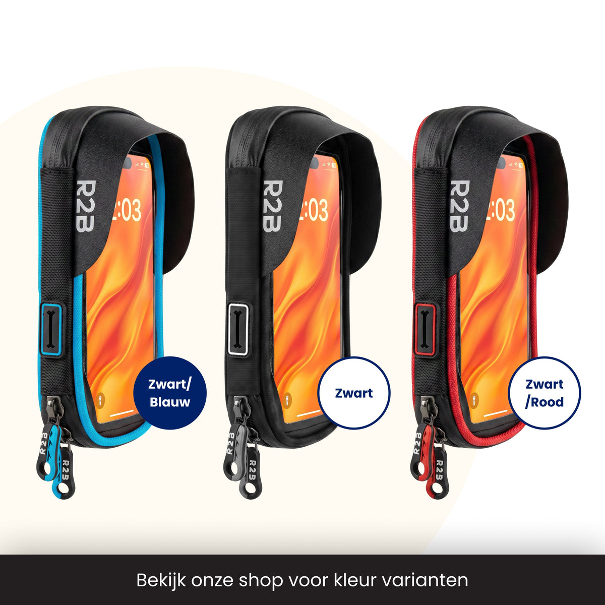 R2B Telefoonhouder Fiets Scooter Motor - Waterdicht & Compact - Opbergvak - Zwart/Blauw - Telefoonhouder fiets