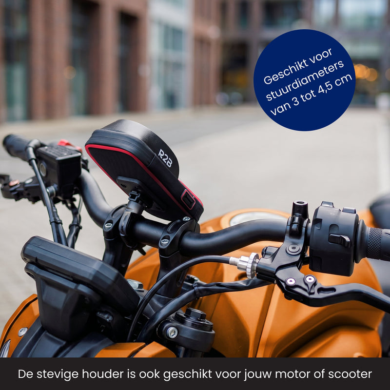 R2B Telefoonhouder Fiets Scooter Motor - Waterdicht & Compact - Opbergvak - Zwart/Rood - Telefoonhouder fiets